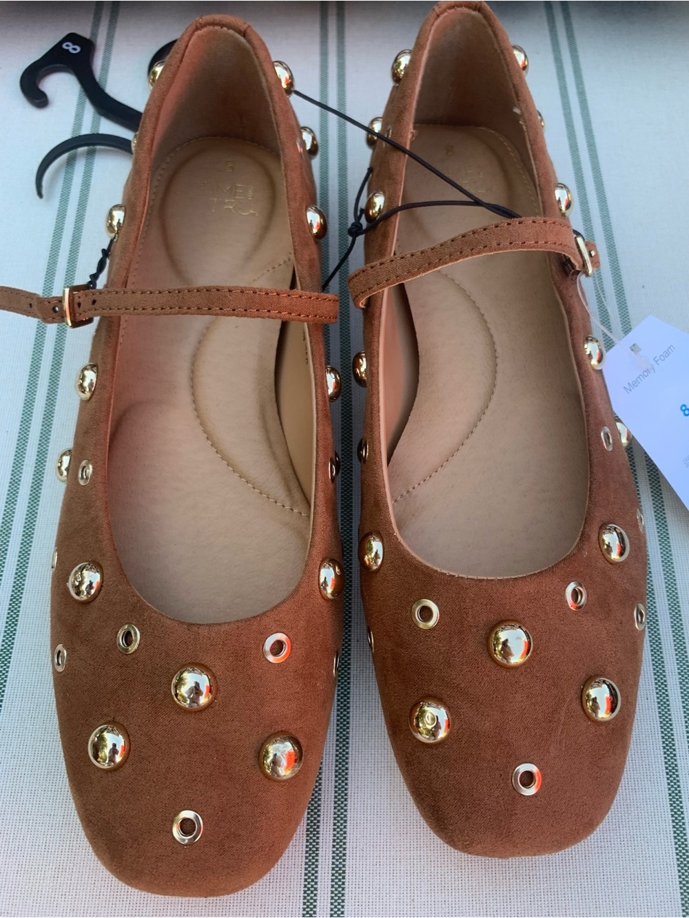 NWT Time and Tru Brown Cognac Studded Mary Jane Flat Faux suede